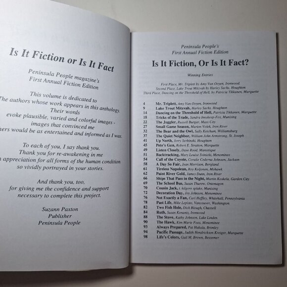 Fact or Fiction Michigan Peninsula People Magazine First Edition 1992 Short Stor - Picture 3 of 7